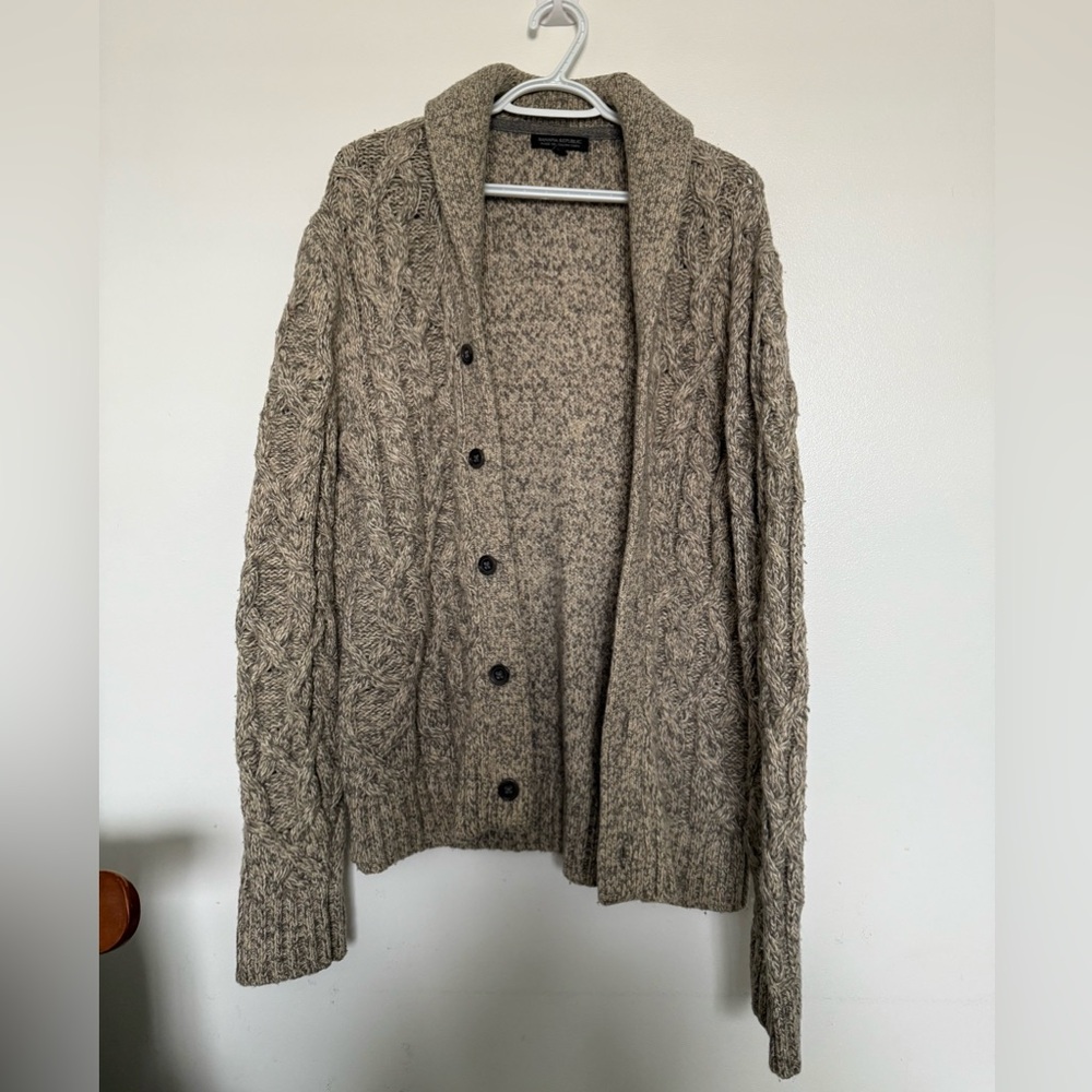 Men's Beige Cable Knit Cardigan